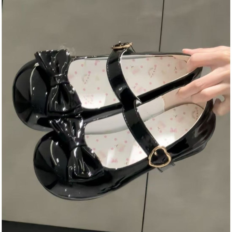 Leather Classic Strap - Słodkie, urocze buty Lolita z kokardką,